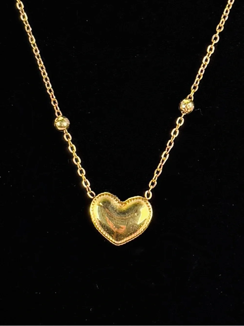 Stainless Steel Gold Tone Heart Pendant Station Chain Dainty Necklace